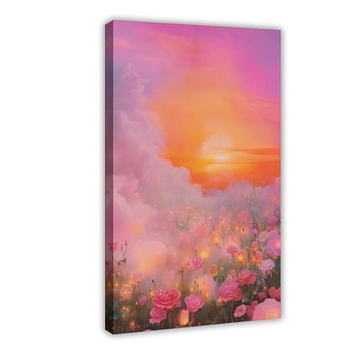 Poster champ de fleurs sauvages sur toile 40x60 cm pour décoration