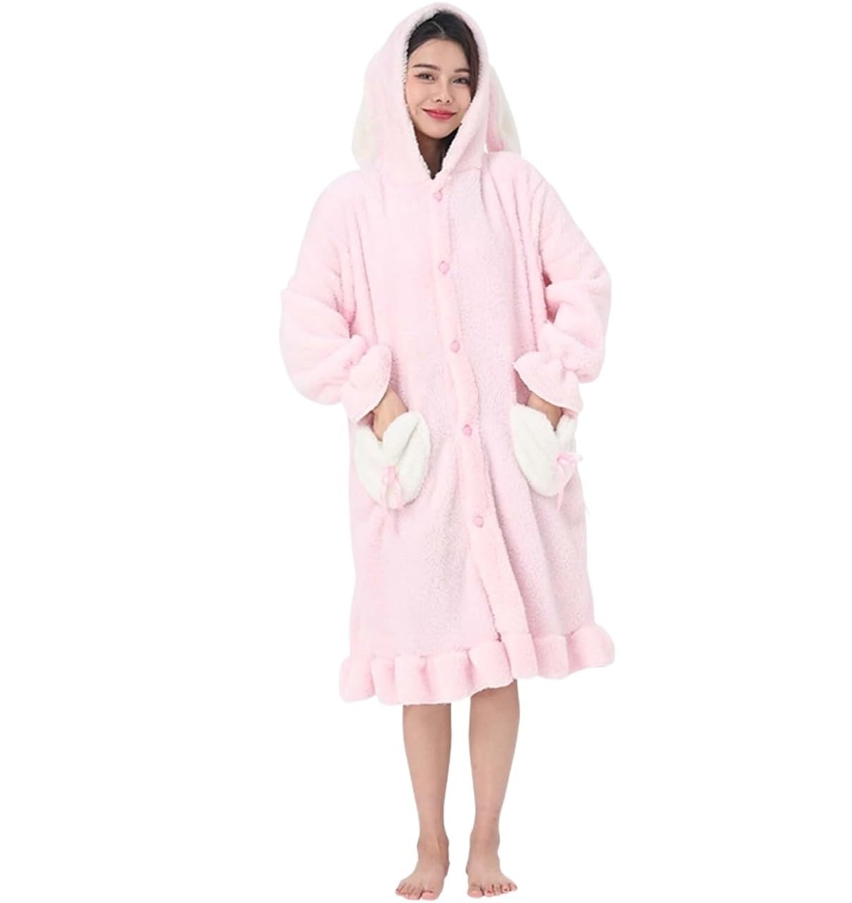 Albornoz Para Viajes Piscina Albornoz Con Capucha Y Orejas De Conejo Felpa Para Mujer, Lindo Pijama Invierno, Ropa Dormir Suave Ropa De Dormir
