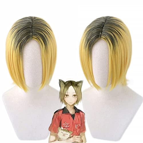 Ani·Lnc Kenma Kozume Cosplay Perücke kurz gelb Kostüm Spiel Perücken Halloween Kostüme Haar + Perücke Kappe Cover