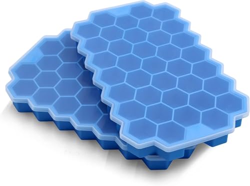 Image of AIG Silicone Ice Cube Trays with Lids - 2 Pack Easy-Release Hexagon Ice Maker for Freezer, Reusable Food-Grade Ice Molds for Cocktail Bar, Whiskey, Iced Coffee & Home Kitchen (Blue)