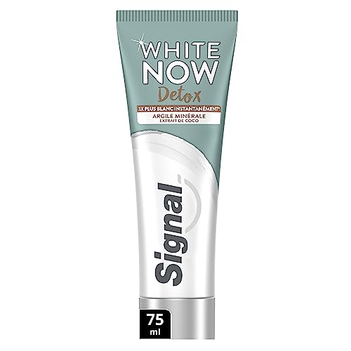 SIGNAL - Dentifrice White Now Blancheur Detox - Argile & Extrait de coco - Des dents 3X plus blanches dès le premier brossage - 96% d'ingrédients blancheurs d'origine naturelle - 75ml