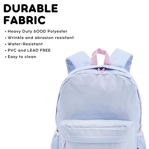 Image of J World Oz Middle School Backpack for Kids. Cute Laptop Bookbag for Girls Boys, Baby Blue