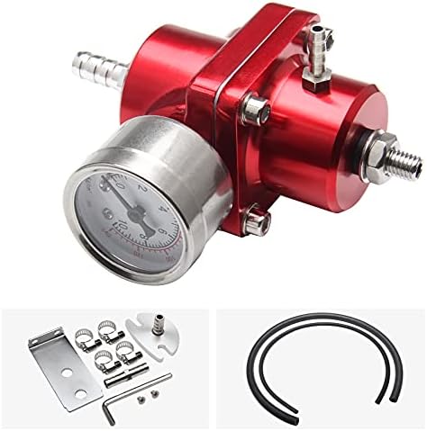 HTRACING Adjustable Fuel Pressure Regulator With Gauge Hose 0-140 PSI Universal 6AN FPR Kit Aluminum Red