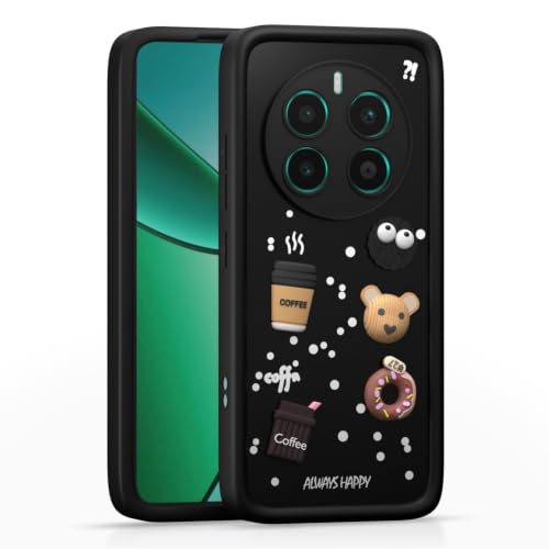 Image of Bintage Cute Fun Taddy Cartoon 3D Ball Bear Milk Donut Coffee Cup Silicon Case Full Body & Camera Protection Back Cover Compatible for Realme 12 Pro Plus 5G - Black