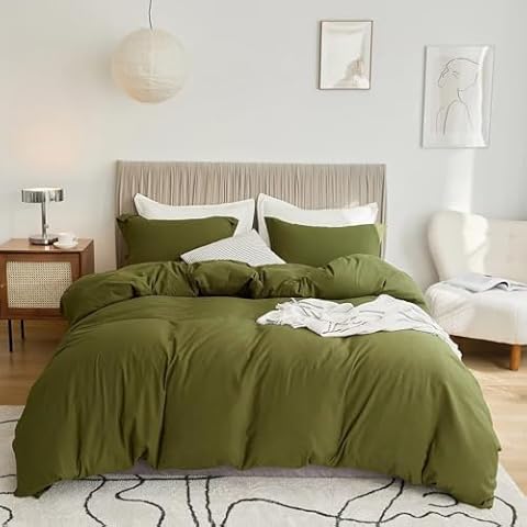 VClife Modern Olive Green Duvet Cover Twin XL Comforter Cover Sets Soft Breathable Washed Microfiber Bedding Duvet Cover Sets 3 Pieces Simple Solid Bedding Duvet Cover with Zipper Closure 68" x 90" Cover