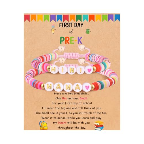 Image of First Day of School Gift Kindergarten Prek Bracelet Mommy and Me Bracelets Back to School Gifts Adjustable Cross Bracelets for Kids Girls Boys Jewelry Gift