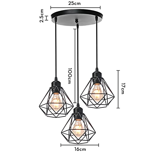 Tokius 3 Chandeliers Retro Industrial Chandelier 3 Sockets E27, All Metal Cage Ceiling Chandelier Can Be Used In The Bedroom Courtyard Cafe Bar, Black (Without Bulbs) #TOP6