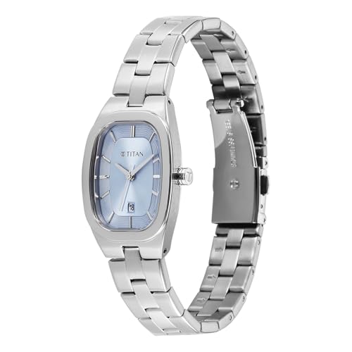 Image of Titan Work Essentials with Lt Blue Dial Silver Metal Strap Watch for Women - 95378SM01