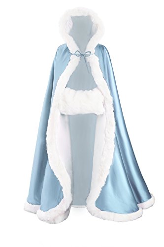 Wedding Cape Hooded Cloak for Bride Winter Reversible with Fur Trim Free Hand Muff Full Length 50''