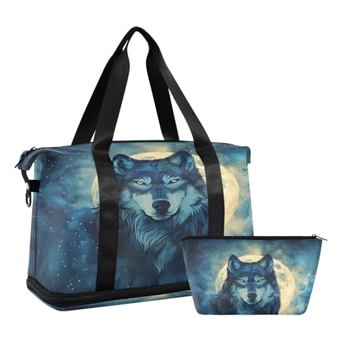 Wolf Moon Travel Duffel Bag Waterproof Gym Sport Tote Bag Carry On Weekender Bag with Compartment