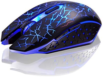 TENMOS K6 Wireless Gaming Mouse, Rechargeable Silent LED Optical Computer Mice with USB Receiver, 3 Adjustable DPI Level and 6 Buttons, Auto Sleeping Compatible Laptop/PC/Notebook (Blue Light)