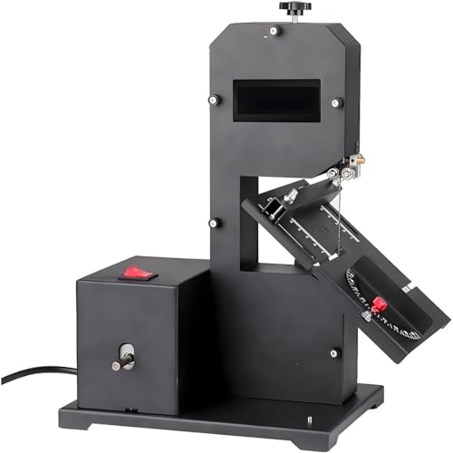 GJBMXSM Scie à Ruban Établi Professionnelle 800W 230V | Hauteur de Coupe Max 70mm | Coupes Courbes/Droites | Table Métal Réglable 0-45° | Idéale Atelier Bois & DIY (avec 2*Lame)