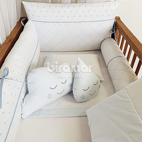 Kit Enxoval de Berço Bordado Dreams Poá Branco/ Azul 10 Peças, Biramar Baby, Azul