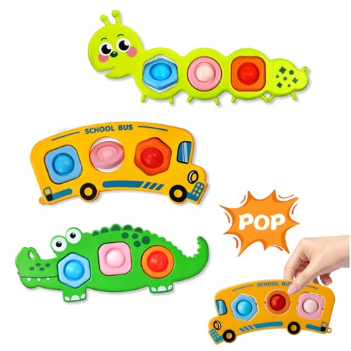 Felly 3 PCS Fidget Popper Sensory Toys for Toddler 1-3 Year Old, Push and Pop it Game, Travel Sensory Toy for Babies, Montessori Early Development & Educational Games for 12-18 Months Boys Girls