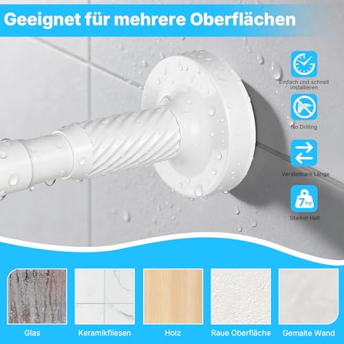 HAOYUNTE Vorhangstange Ohne Bohren 100-230cm,Gardinenstange zum Klemmen Weiß 1 Stück (Ø25 mm),Verstellbar Teleskopstange Spannstange Duschvorhangstange für Duschbad,Fenster & Balkon