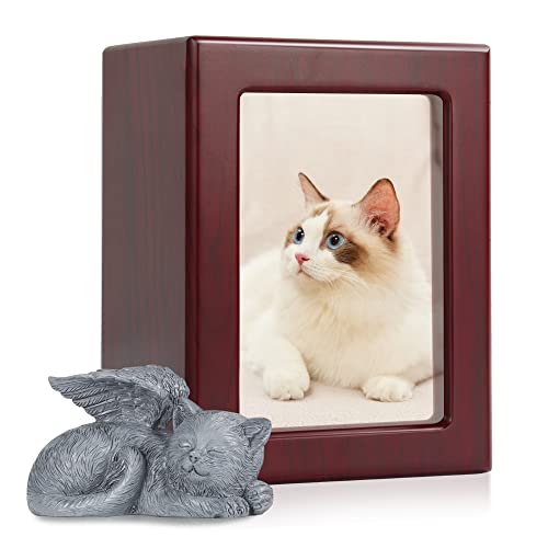 The7boX Urne pour Chat Urne Animaux en Bois Urne Funeraire Chat Ange avec Chat Livré avec Un Sac à Cendres Cover