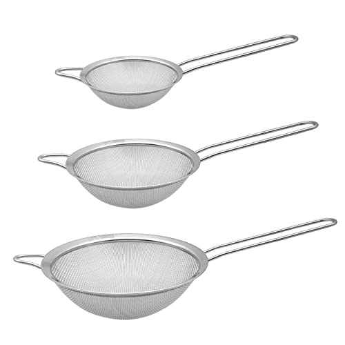 Tamis à Cuisine, 3 Tailles Différentes de Tamis Fins en Acier Inoxydable, pour Farine, Pâtes, Frites, Sucre en Poudre Cover
