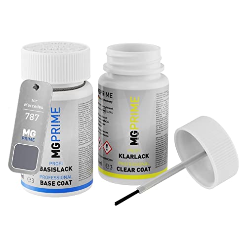 MG PRIME Autolack Lackstift Set für Mercedes 787/7787 Mountaingrau Metallic/Mountain Grey Basislack Klarlack je 50ml