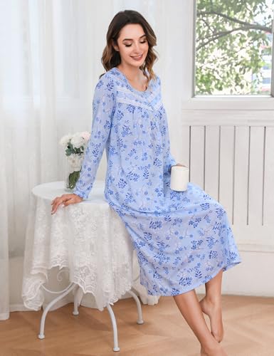 Image of IZZY + TOBY Nightgowns for Women Long Sleeve Soft Cotton Long Warm Nightdress Kintted Night Gown