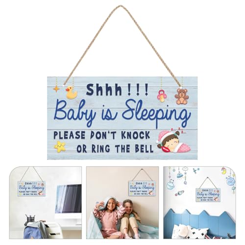Letrero de madera para niños con cuerda de lino para puerta de dormitorio 5