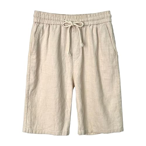 Shorts de lino para hombre con cordón ajustable miniatura 1
