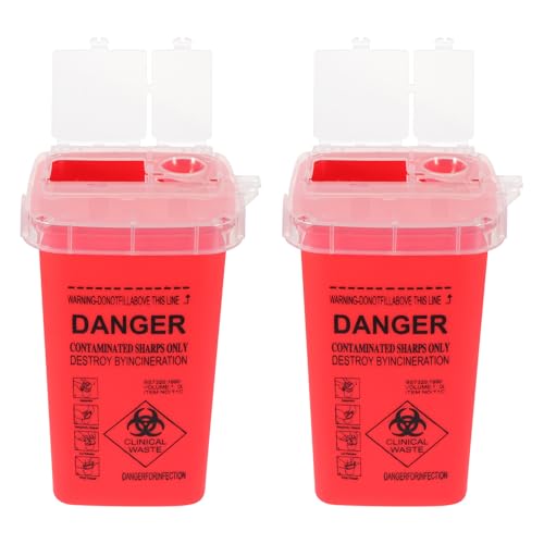 Zerodeko Contenedor para Objetos Punzantes de Plástico Grueso Rojo Caja de Eliminación Multifunción 2 Piezas Reutilizable y Segura para Clínicas Tatuajes y Hospitales