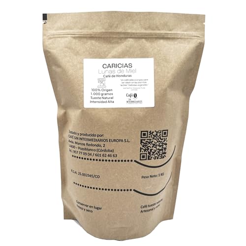CAFE SIN INTERMEDIARIOS - Caricias - Café Honduras para Cafetera Expresso 1Kg - Tostado Semanal - Envasado y molinado al envío - Intensidad de sabor alta - Ideal para Café con Leche Vegetal