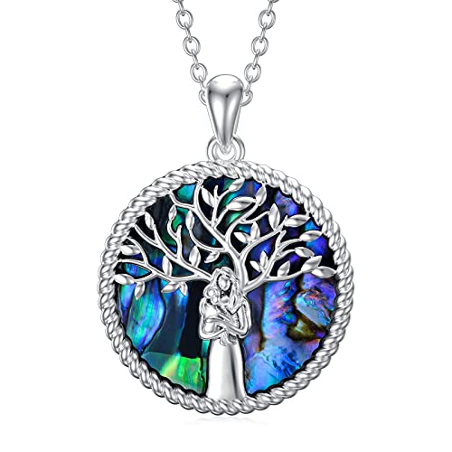 PYTALI Collares de árbol de la vida para plata de ley con concha de abulón, árbol de la vida, joyería de cremación para cenizas, joyería de memoria para mujeres y hombres, Piedra, desconocido