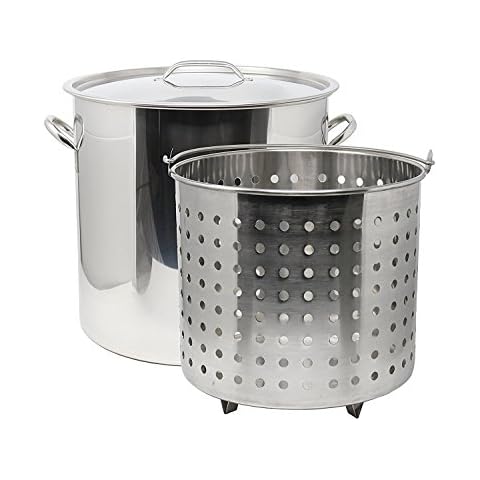 Ballington 13-Gal 16" Stainless Steel Stock Pot w Deep Steamer/Boil Basket & Lid Cover