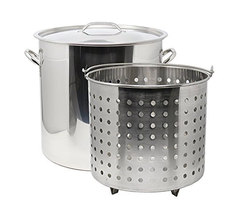 Ballington 13-Gal 16  Stainless Steel Stock Pot w Deep Steamer Boil Basket & Lid