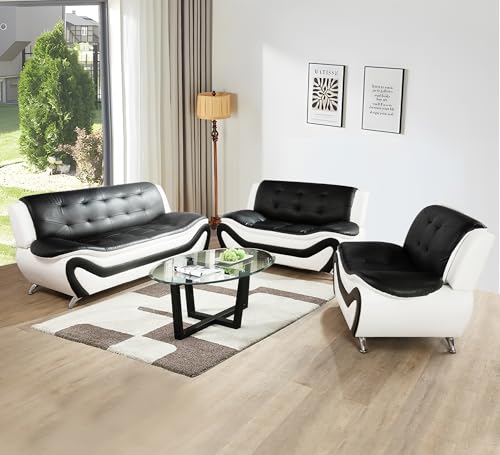Ocstta 3 Piece Living Room Couch Set, Faux Leather Sofa