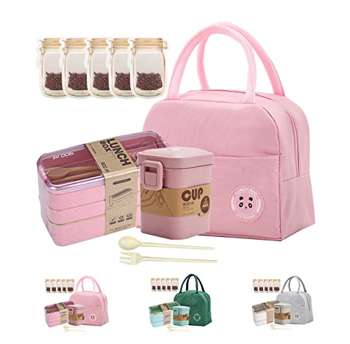 Flowerhug Bento Box Lunch Box Bento Boxes Home Stackable 3 Layer Japanese Compartments Cute Lunch Box Accessories With Bag Microwave Safe Bpa-Free #TOP1