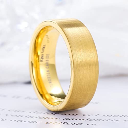 Image of King Will Tungsten Carbide Wedding Band for Men Women-4 /6 /8mm Width 14K Gold Plated Tungsten Wedding Ring Matte Brushed & High Polished Style Comfort Fit Wedding Band Size 6-14