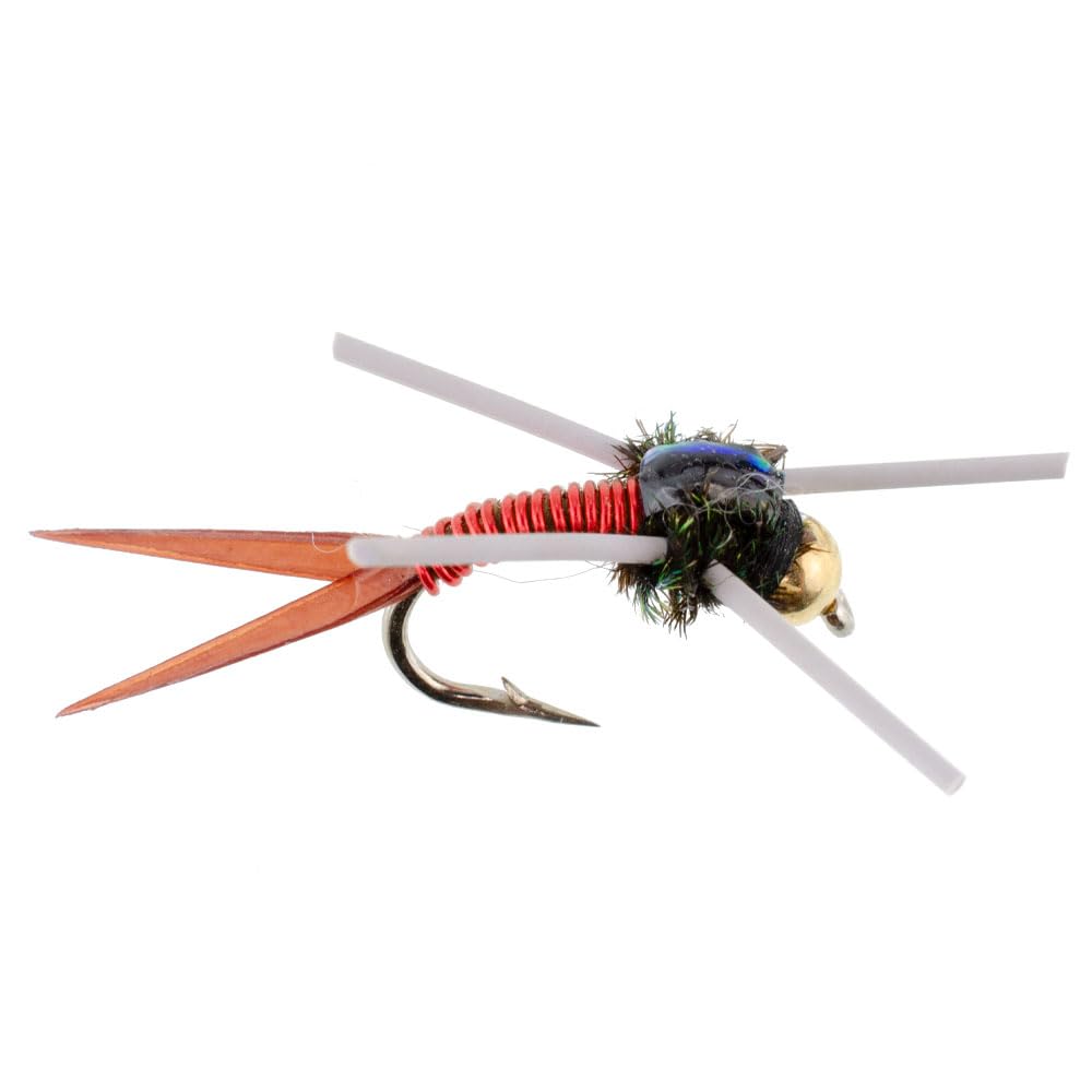 The Fly Fishing Place Tungsten Bead Head Rubber Legs Red Copper John Nymph Fly Fishing Flies - Set of 6 Flies Hook Size 14