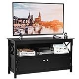 COSTWAY TV-Kommode TV Schrank für Fernseher bis 112cm, Kommode Lowboard mit Regal und 2 Türen, Wohnzimmerschrank Sideboard Fernsehtisch Holz (Dunkelschwarz)