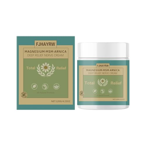 FJHAYRW Total Relief Soothing Magnesium Cream for Muscle Comfort Nerve Relief Cream with MSM Arnica Non-Greasy Topical Fast Absorbing Joint Relief 120g