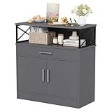 Shintenchi Kitchen Buffet Cabinet with Adjustable Shelf, Modern Kitchen Storage Cabinet,Farmhouse Coffee Bar Cabinet（Dark Grey）