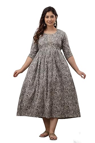 Image of The Moon Star Women's Cotton Floral Printed Anarkali Maternity Feeding Kurti | Breastfeeding Dress for Mothers | Zipper Feeding Kurti, Nursing Kurti, Comfortable and Trendy Maternity Wear