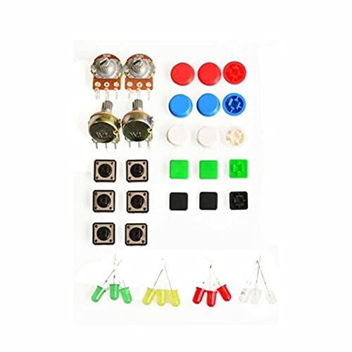 Arduino�p �̂��߂̓d�q�t�@���̕��i�̃p�b�N�̃L�b�g�̎n���@�̃R�[�X�\���̒�R��X�C�b�` �{�^��