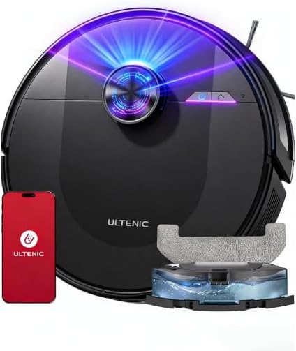 Ultenic Robot Aspirateur Lavage | 8000Pa Puissant Poils d'animaux | Navigation LiDAR | Cartographie 5 Cartes | 180min Autonomie | Silencieux 55dB | HEPA H13 | Alexa/Google