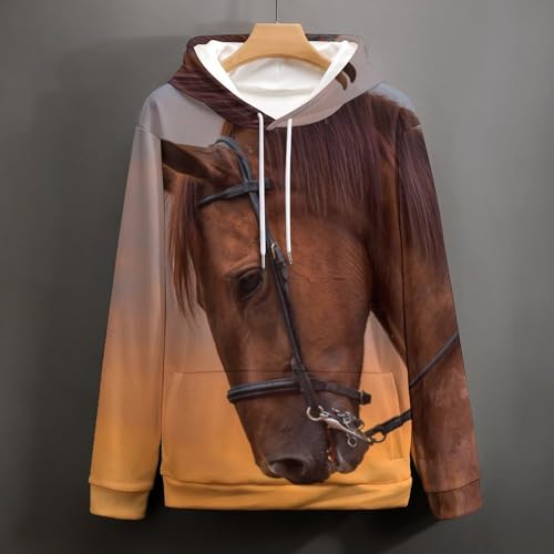 Sweats à capuche manche longue pour contrer le froid, pull marron motif cheval taille S