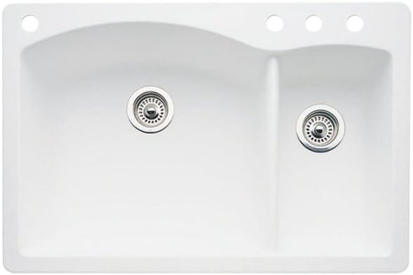 Blanco 440200-4 Diamond 4-Hole Double-Basin Drop-In or Undermount Granite Kitchen Sink, White