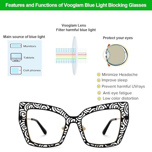 Image of VOOGLAM Square Blue Light Glasses for Women Anti UV Eyestrain Dry Eyes Computer Phone TV Eyewear