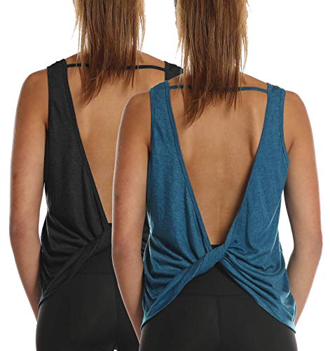 Image of icyzone Workout Tank Tops for Women - Open Back Strappy Athletic Tanks, Yoga Tops, Gym Shirts