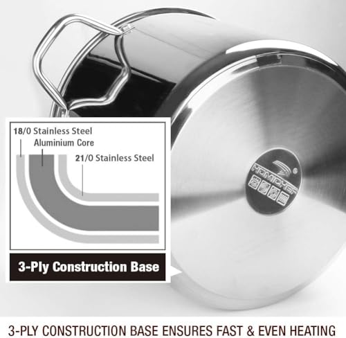 HOMICHEF Stock Pot 24.5 cm 7.6 Litre with Lid Nickel Free Stainless Steel - Mirror Polished Stockpot 7.6 Litre with Glass Lid - Healthy Soup Pot Induction - Image 5