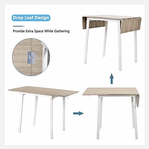 UNI FAM 5-Piece Modern Metal Dining Set with 1 Drop Leaf Dining Table and 4 Chairs Home Kitchen Furniture Dinette Set (Light Grey Finish)