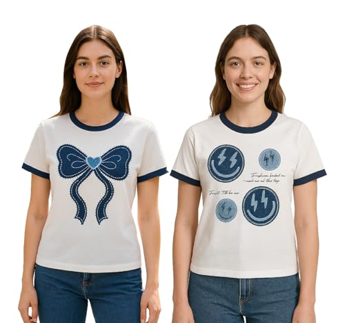 Image of Lymio T Shirt for Women's | Cute Printed Women's T-Shirts | Korean Style Casual Wear Tops | Available in Pack of 2 (T-Girls-L-01-03)