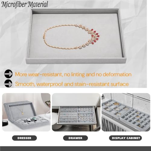 Papten Microfiber Jewelry Tray Stackable Jewelry Organizer Drawer Trays For Necklace Bracelets Watch Perfume Storage Holder (Gray) by Papten - Used condition - Image 2