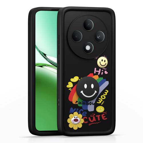 Image of Pikkme Back Cover for Oppo F27 5G | Soft Silicone| Cute Rainbow Smile & 3D Cartoon Flower Design | Shockproof Raised Camera Protection Bumper Case (Black)