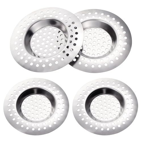 HonGien 4 Pcs Sink Strainer, Stainless Steel Kitchen Sink Strainer Plug, Drain Protector, Hair Catcher for Bathtub, Sink Stopper Drain Filter for Kitchen, Bathtub, Bathroom